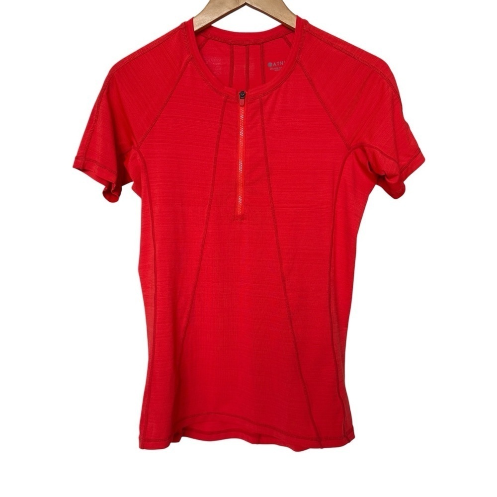 Athleta Women's Pacifica UPF Tee S Orange 1/4-Zip Short Sleeve Top Casual Active